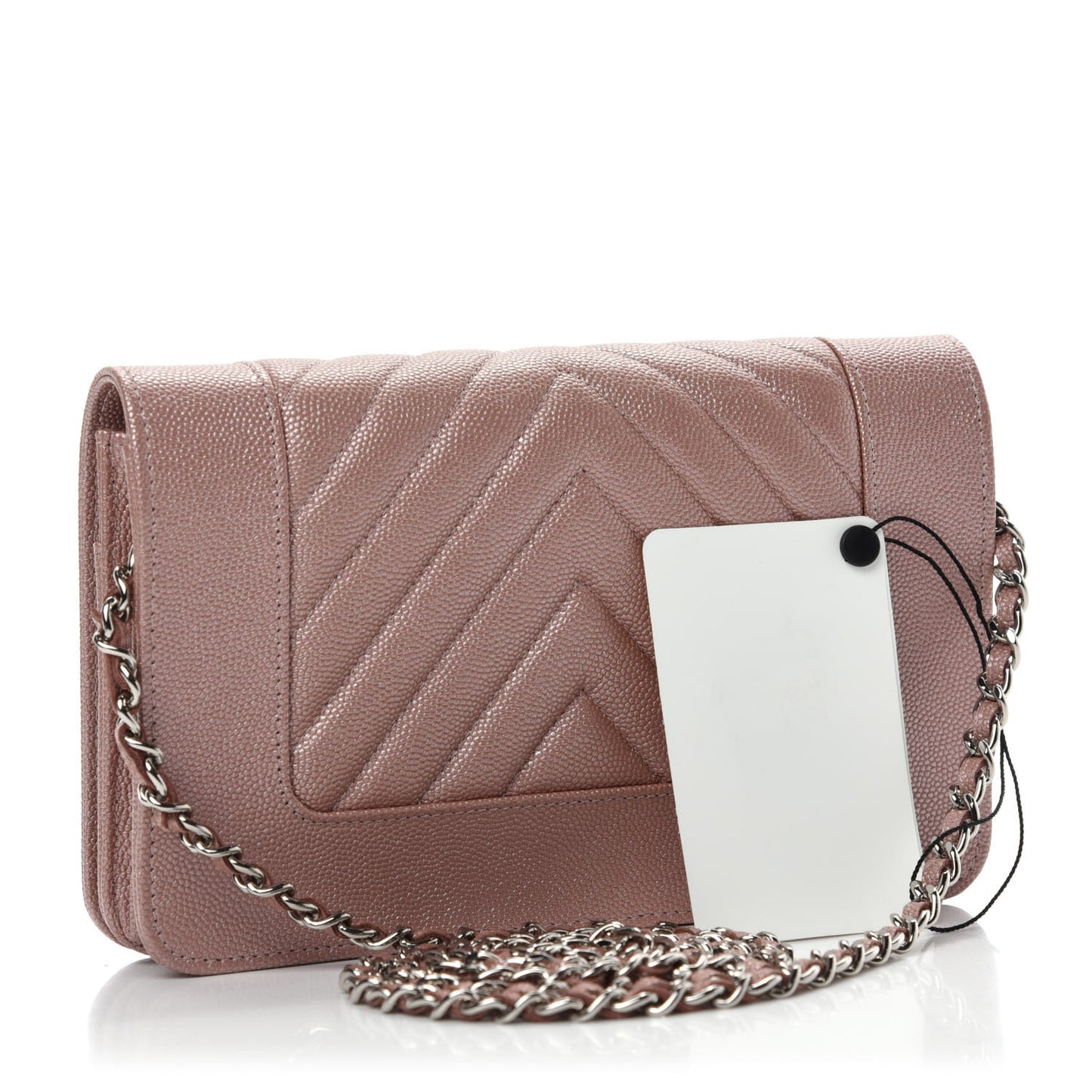 Metallic Caviar Chevron Quilted Vintage Mademoiselle Wallet On Chain WOC Pink