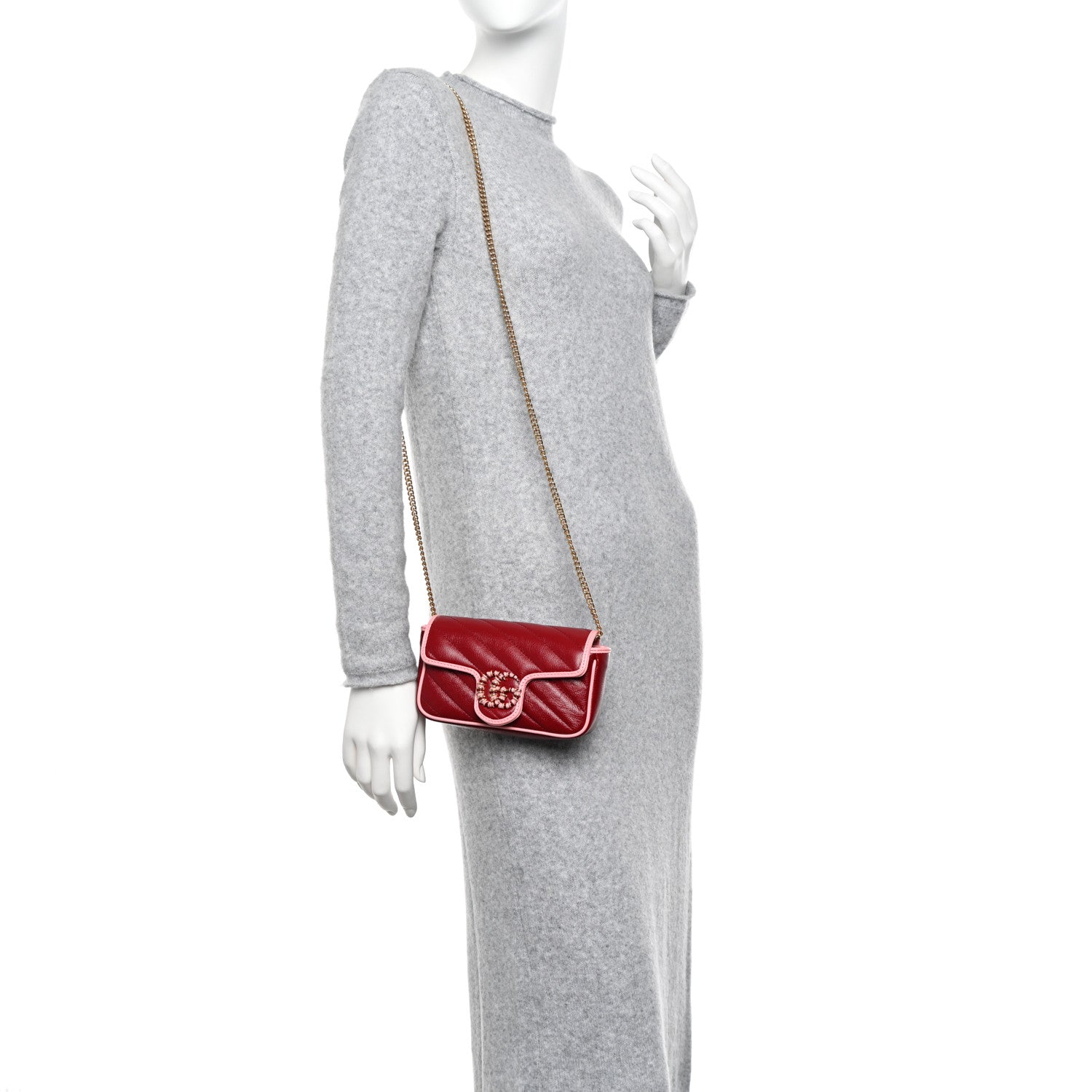 Gucci Azalea Calfskin Enamel Matelasse Diagonal Super Mini Torchon GG Marmont Shoulder Bag New Cherry Red Wild Rose 2 of 10
