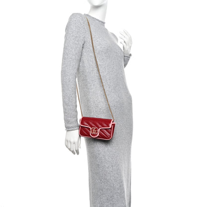 Gucci Azalea Calfskin Enamel Matelasse Diagonal Super Mini Torchon GG Marmont Shoulder Bag New Cherry Red Wild Rose 2 of 10