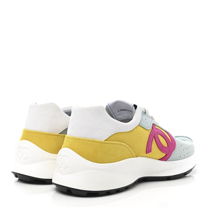Chanel Fabric Suede Kidskin CC Sneakers 41 Light Turquoise Fuchsia Yellow 4 of 9