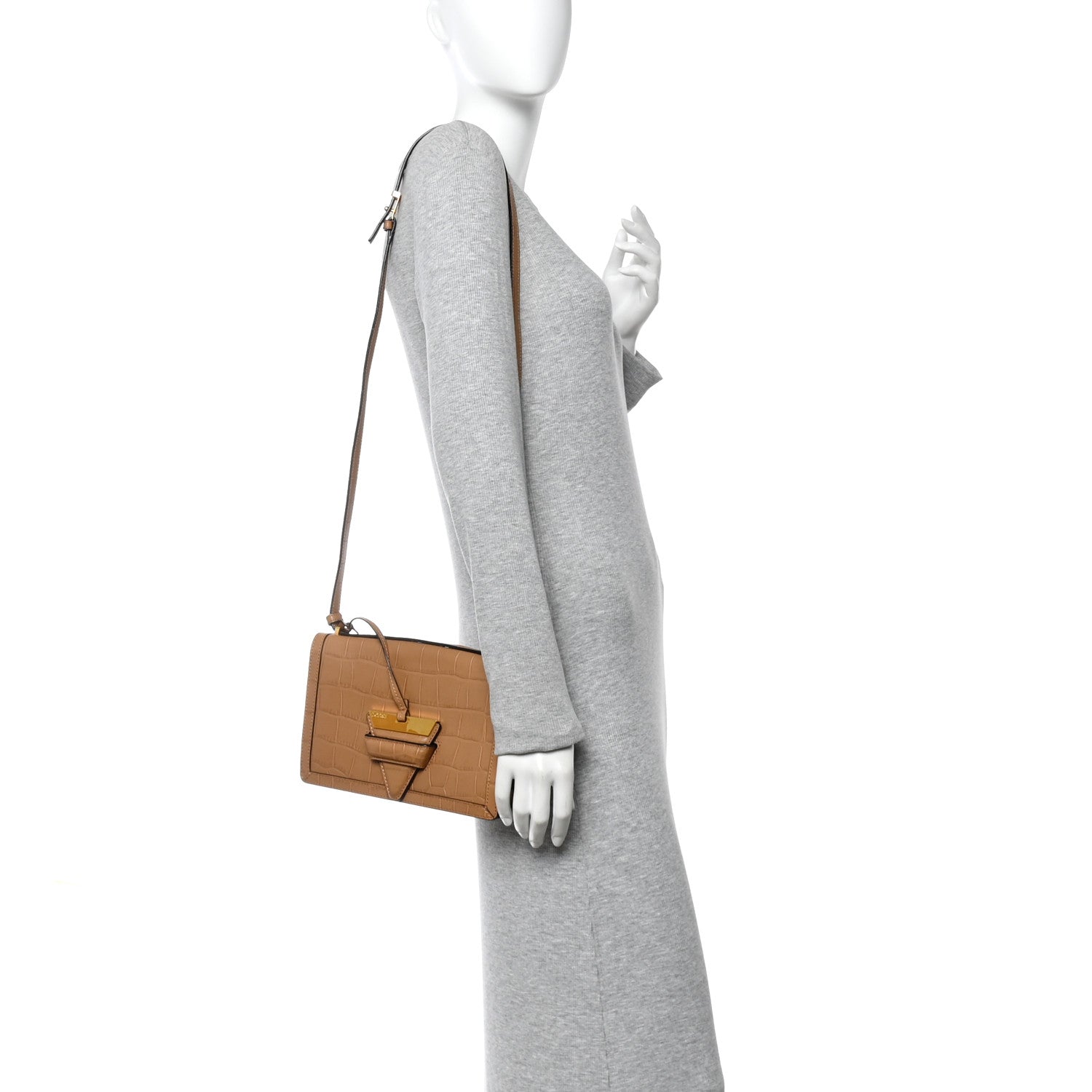 Loewe Crocodile Embossed Medium Barcelona Shoulder Bag Warm Desert 2 of 9