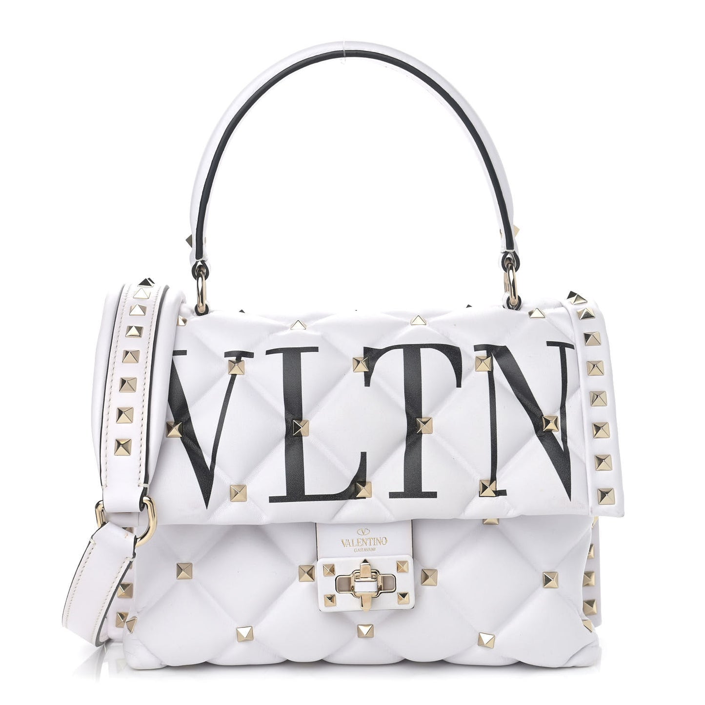 Lambskin VLTN Print Candystud Top Handle Bag Optic White Black