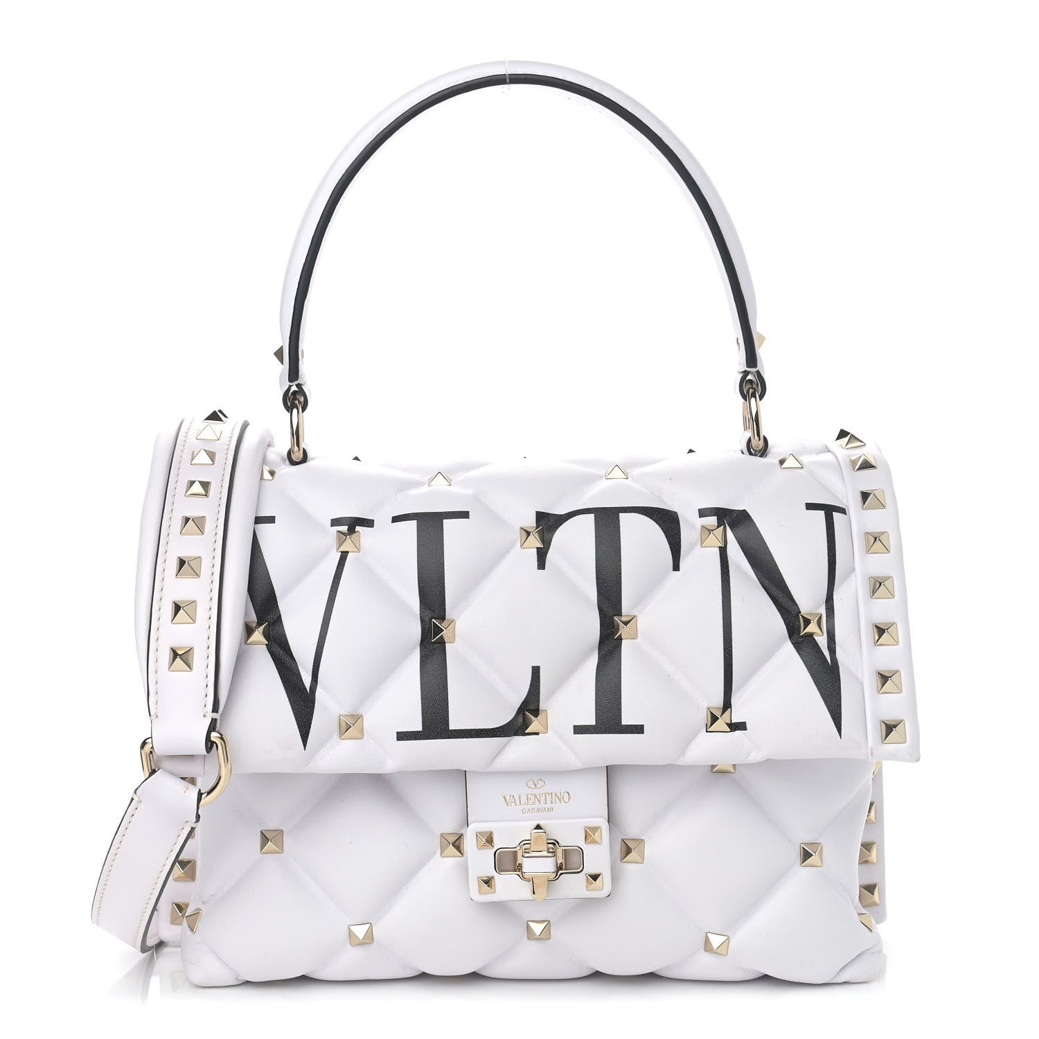 Valentino Garavani Lambskin VLTN Print Candystud Top Handle Bag Optic White Black 1 of 14