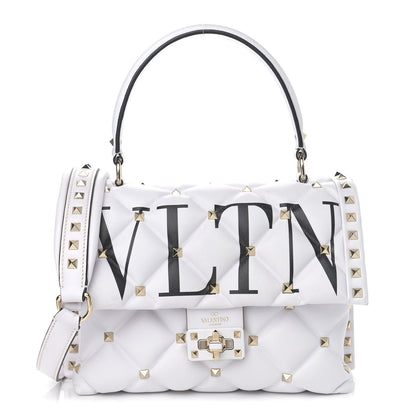 Valentino Garavani Lambskin VLTN Print Candystud Top Handle Bag Optic White Black 1 of 14