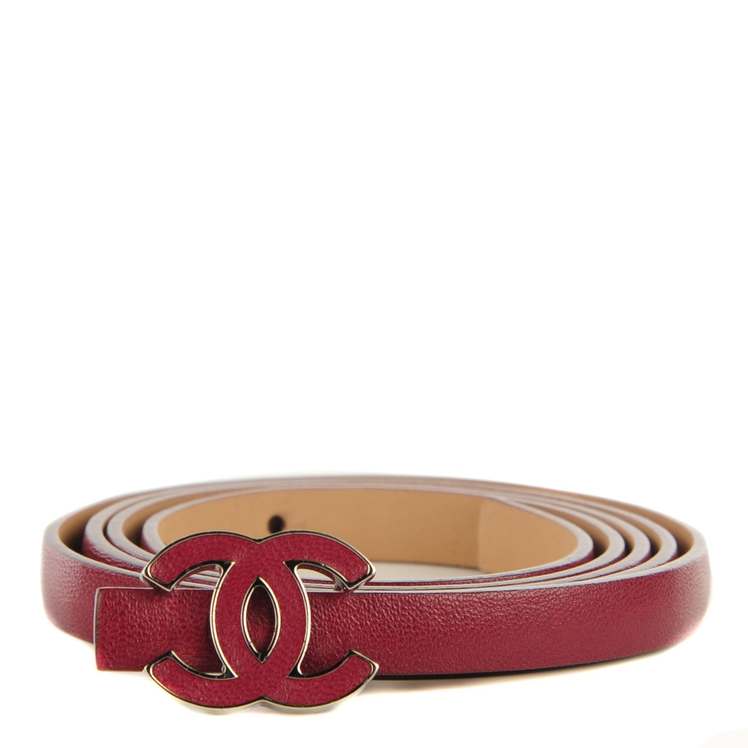 Chanel Leather CC Logo Skinny Belt 85 34 Dark Red 1 of 7