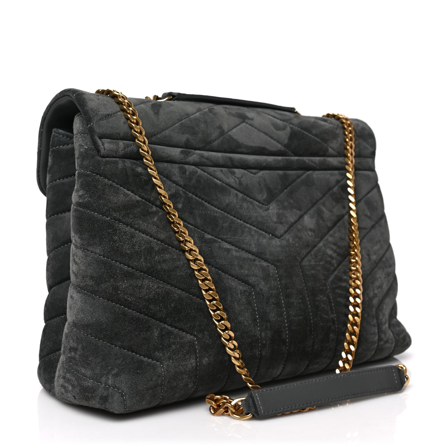 Suede Y Quilted Monogram Medium Loulou Chain Satchel Storm