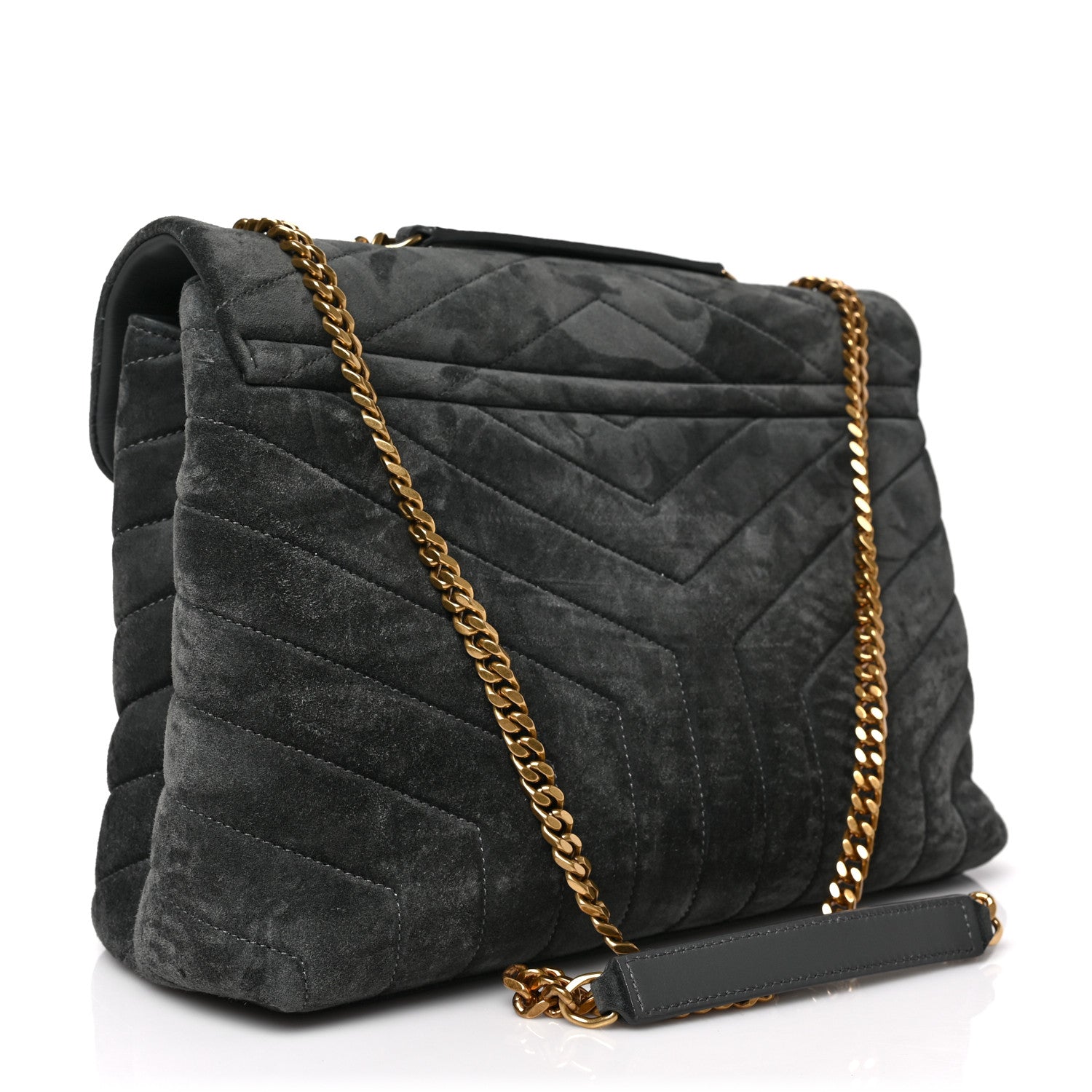 Saint Laurent Suede Y Quilted Monogram Medium Loulou Chain Satchel Storm 3 of 8