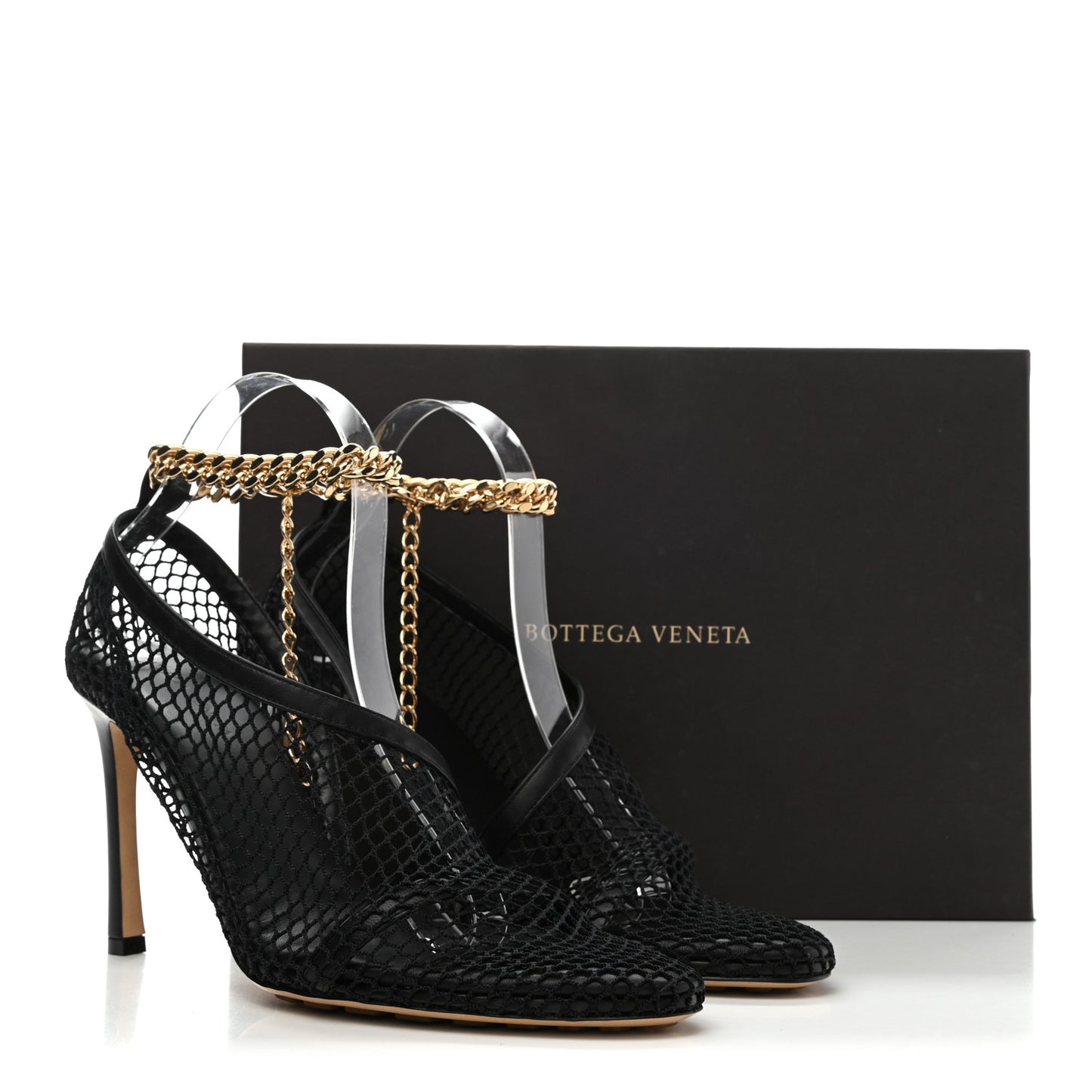 Mesh Nappa Chunky Chain Sandals 39 Black