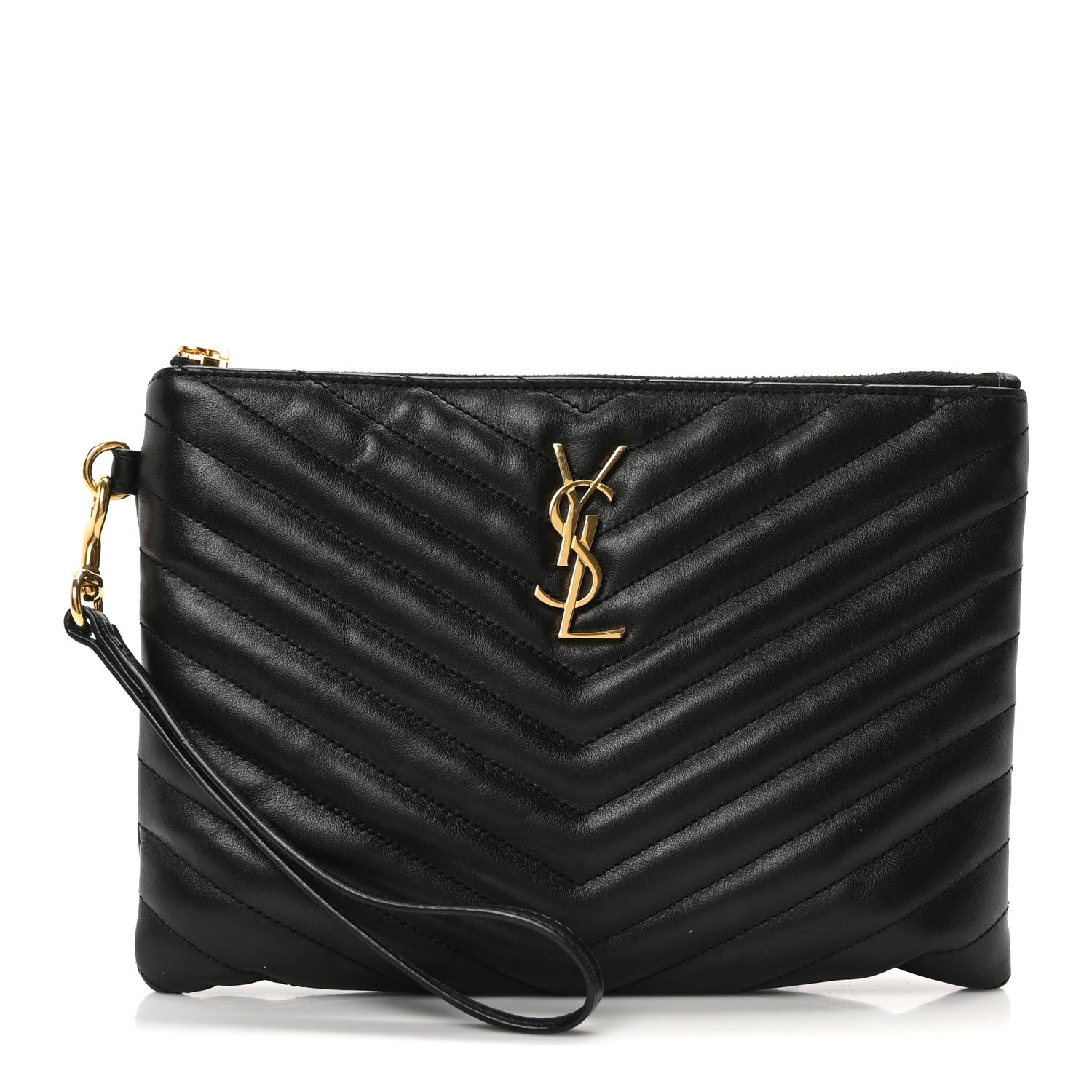 Saint Laurent Calfskin Matelasse Chevron Monogram A5 Wristlet Black 1 of 10
