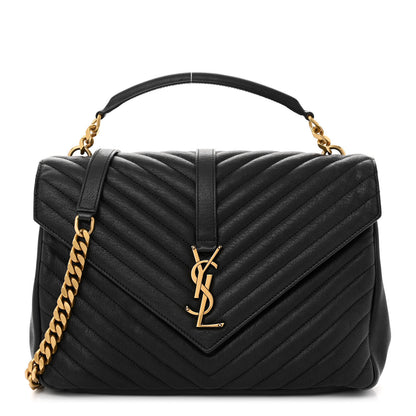 Saint Laurent Sheepskin Matelasse Chevron Monogram Large College Satchel Black 1 of 10