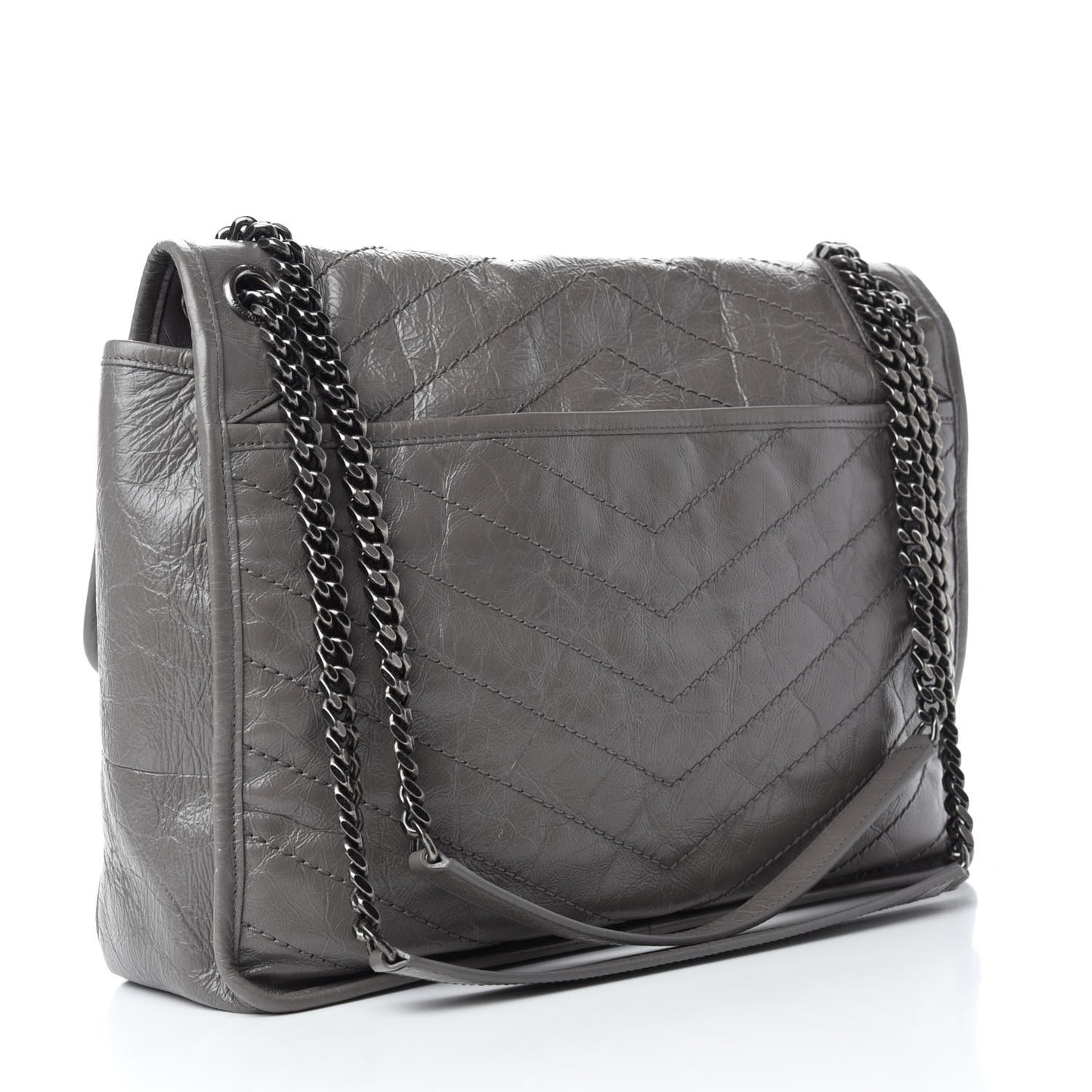 Crinkled Calfskin Matelasse Monogram Large Niki Chain Satchel Fog