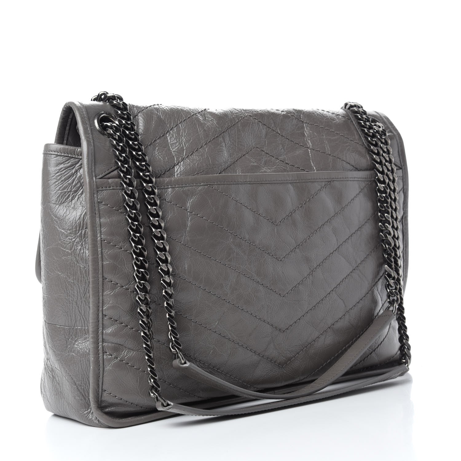Saint Laurent Crinkled Calfskin Matelasse Monogram Large Niki Chain Satchel Fog 3 of 12