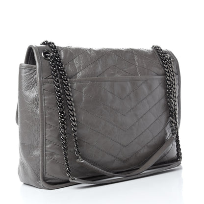 Saint Laurent Crinkled Calfskin Matelasse Monogram Large Niki Chain Satchel Fog 3 of 12