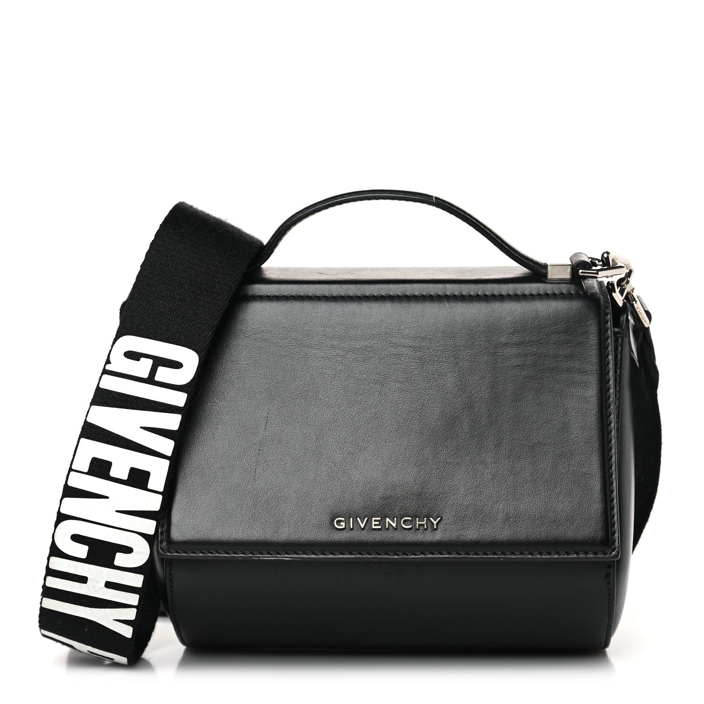 Calfskin Mini Pandora Box Logo Strap Crossbody Bag Black