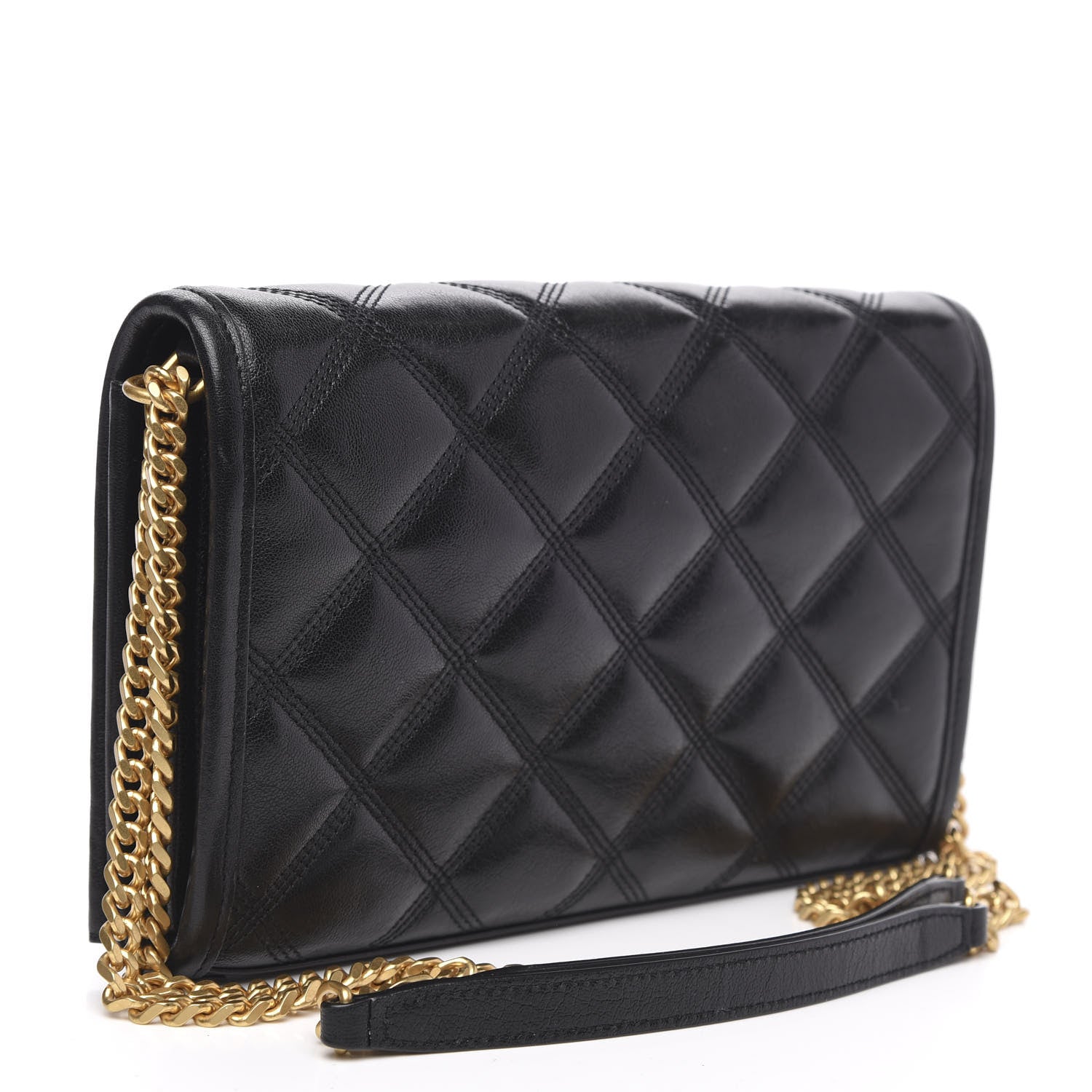 Saint Laurent Lambskin Diamond Quilted Becky Chain Wallet Black 3 of 10