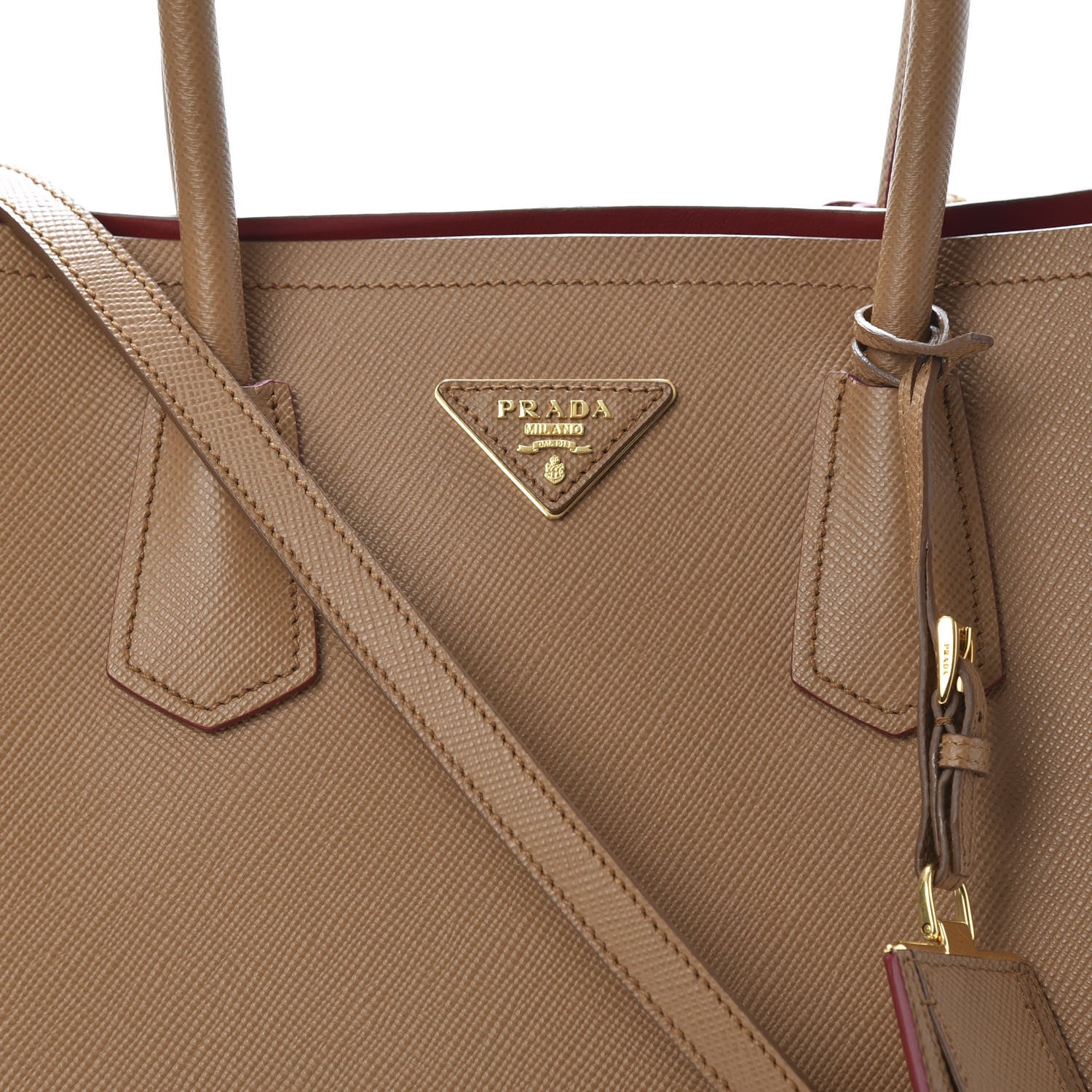 Prada Saffiano Cuir Medium Double Bag Caramel Fuoco 7 of 10