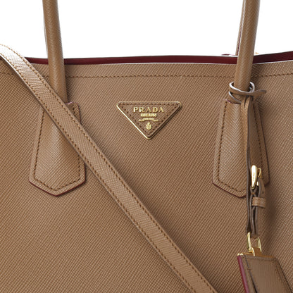 Prada Saffiano Cuir Medium Double Bag Caramel Fuoco 7 of 10