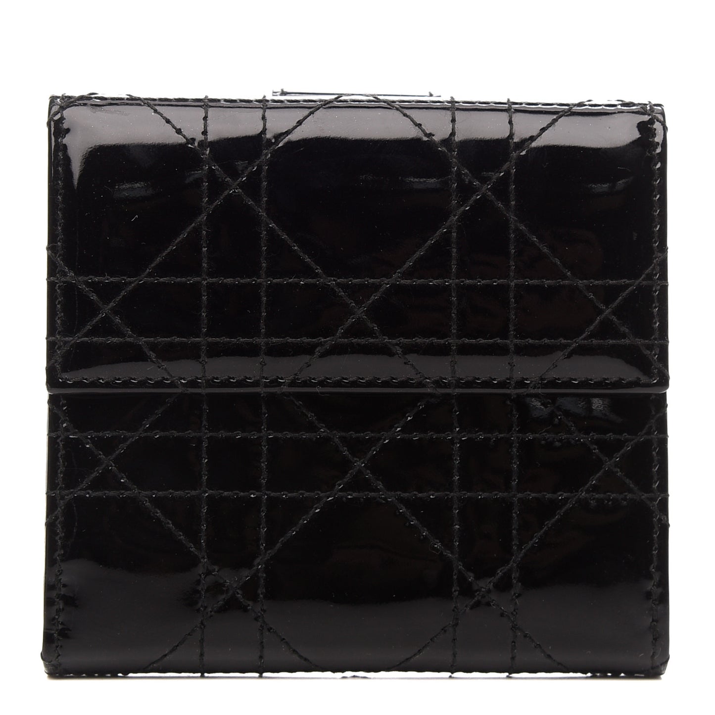 Patent Cannage Lady Dior Compact Wallet Black