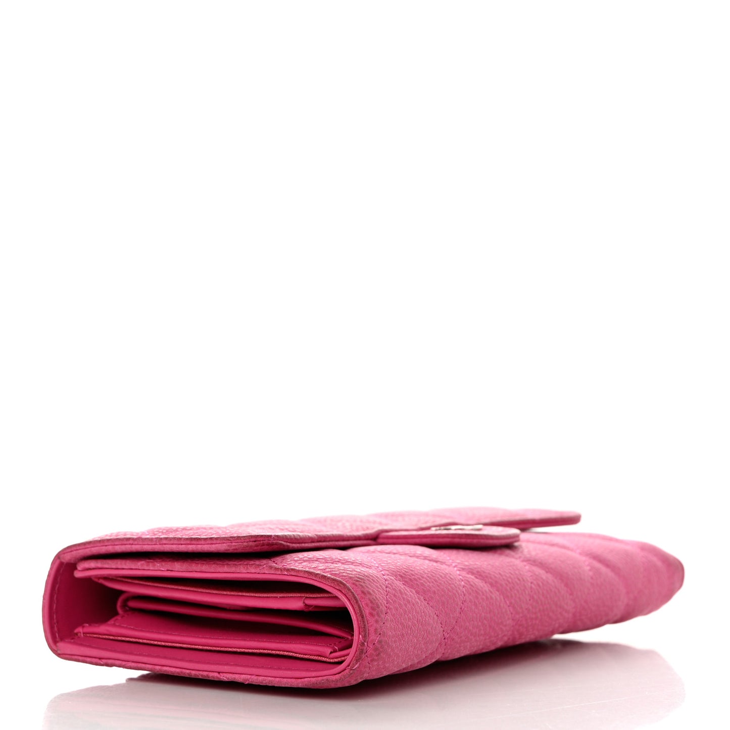 Iridescent Caviar Quilted Long Flap Wallet Dark Pink