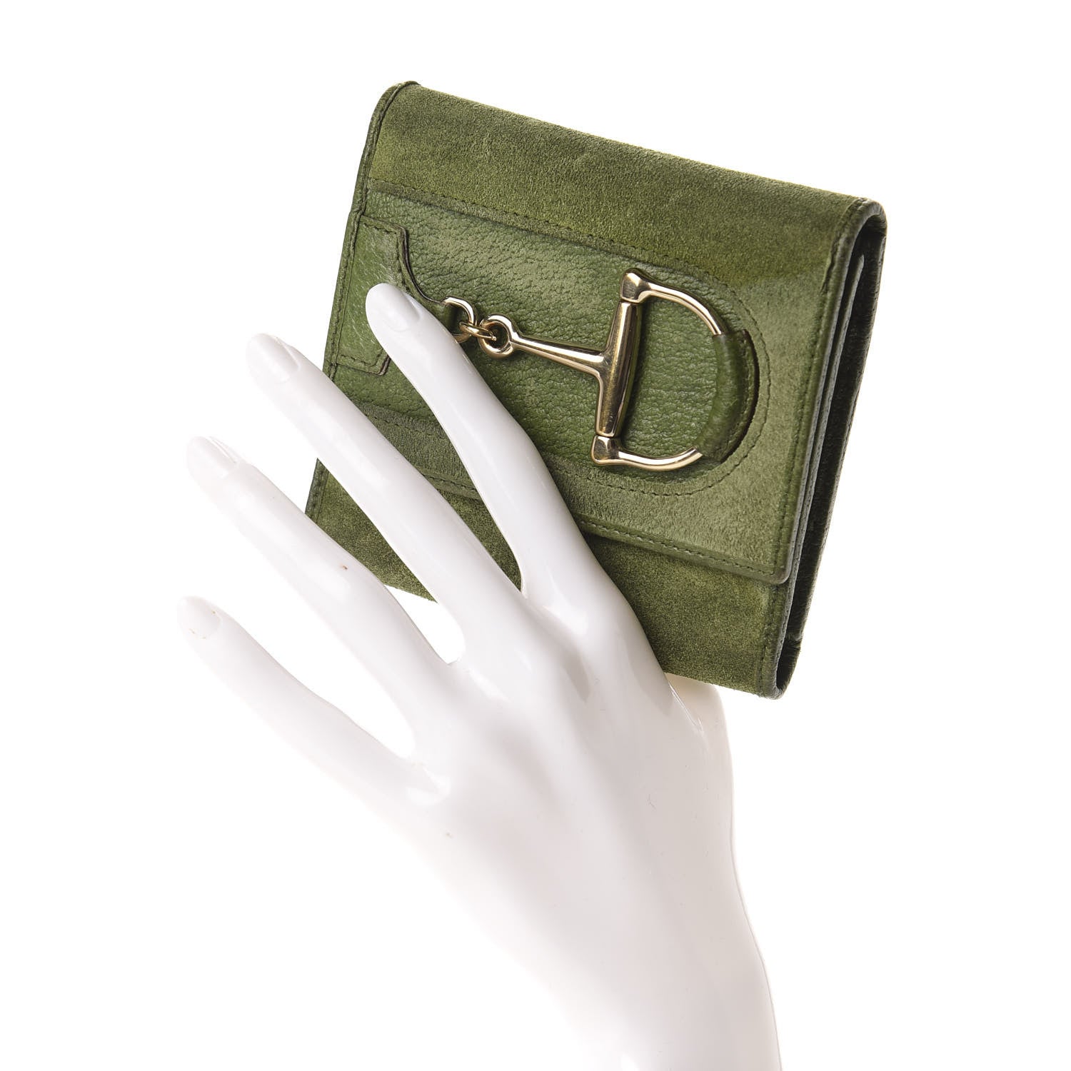 Gucci Suede Hasler Compact Wallet Green 2 of 8
