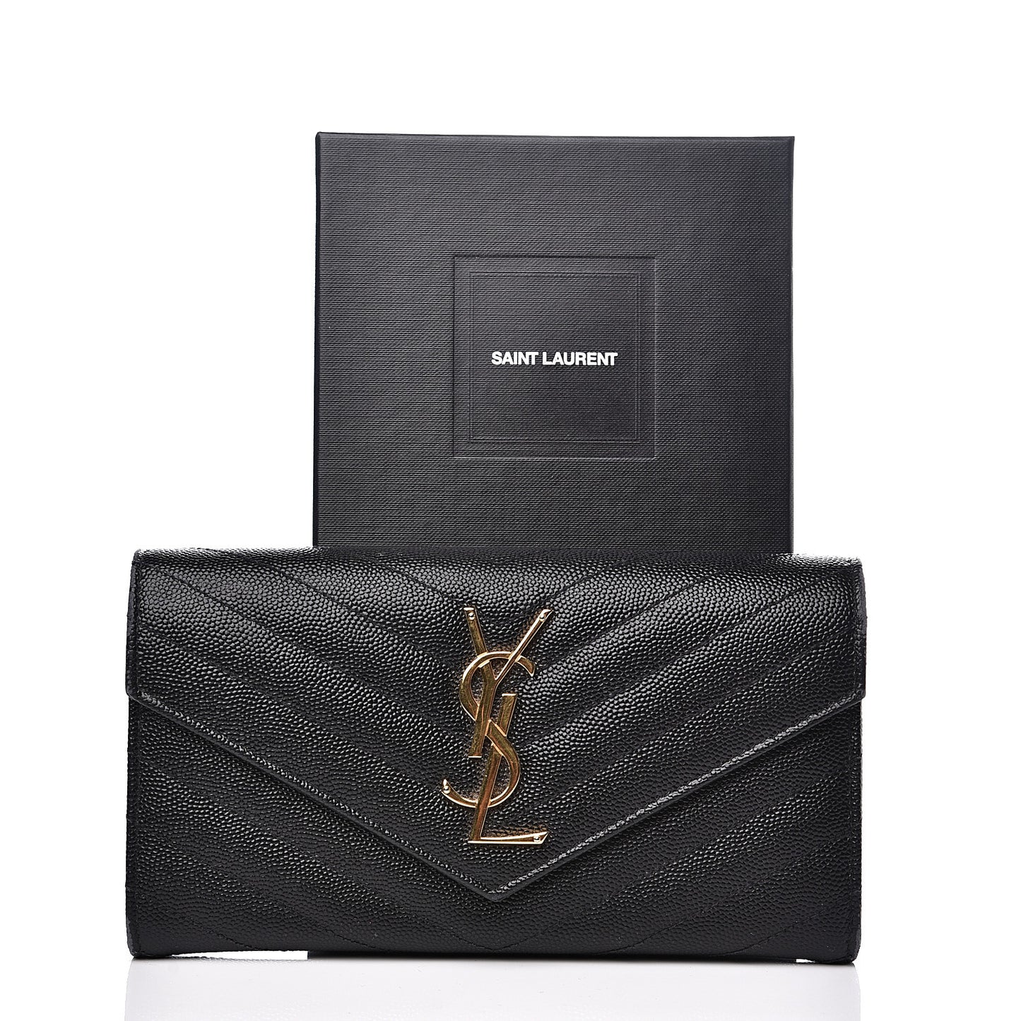 Grain De Poudre Matelasse Chevron Monogram Flap Wallet Black