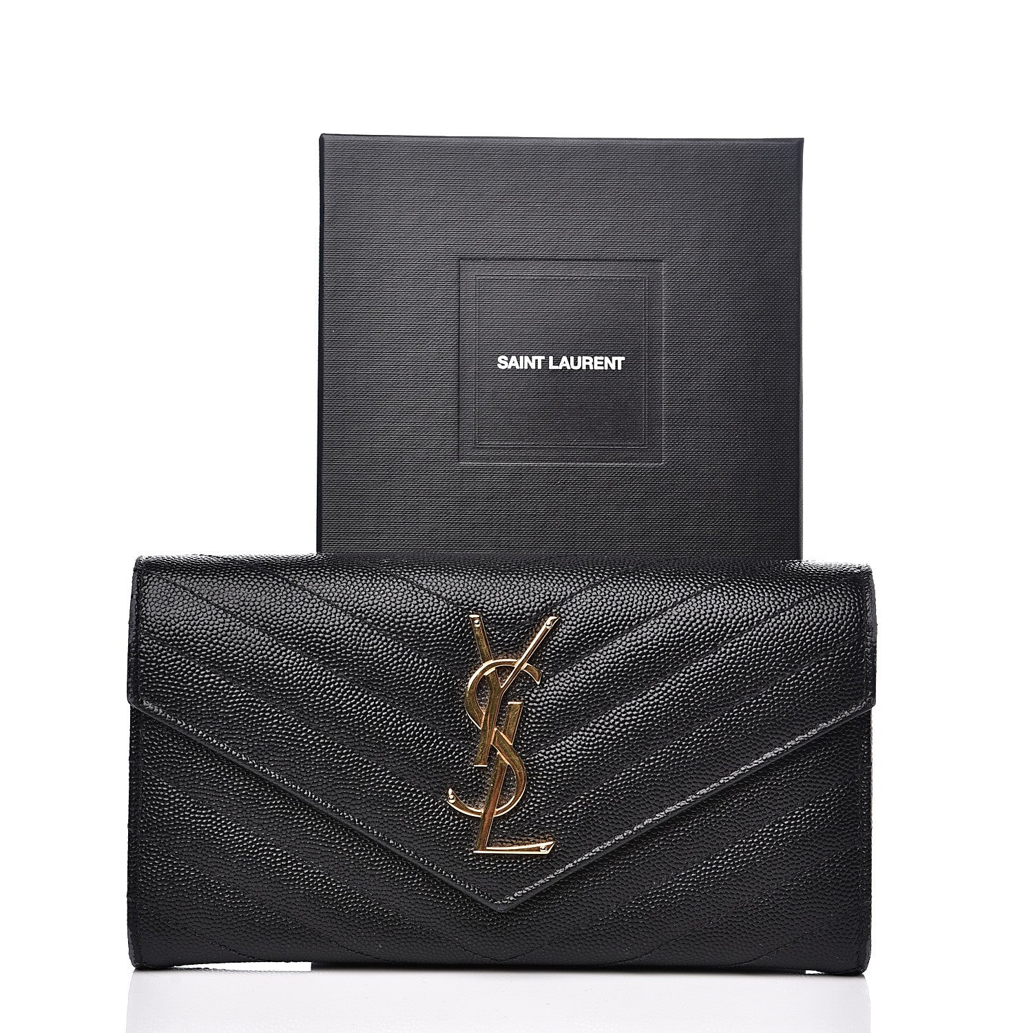 Saint Laurent Grain De Poudre Matelasse Chevron Monogram Flap Wallet Black 12 of 12