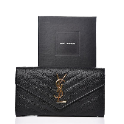 Saint Laurent Grain De Poudre Matelasse Chevron Monogram Flap Wallet Black 12 of 12