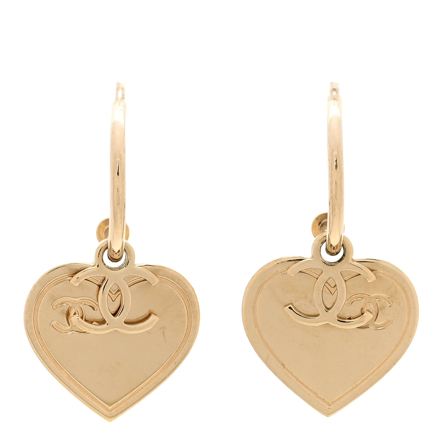 Chanel Heart CC Dangle Earrings Gold 1 of 5