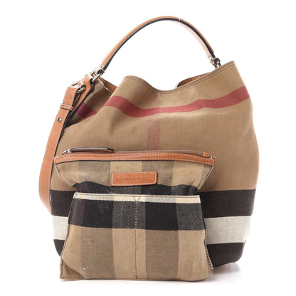 Burberry Canvas Mega Check Medium Ashby Hobo Saddle Brown 1 of 18