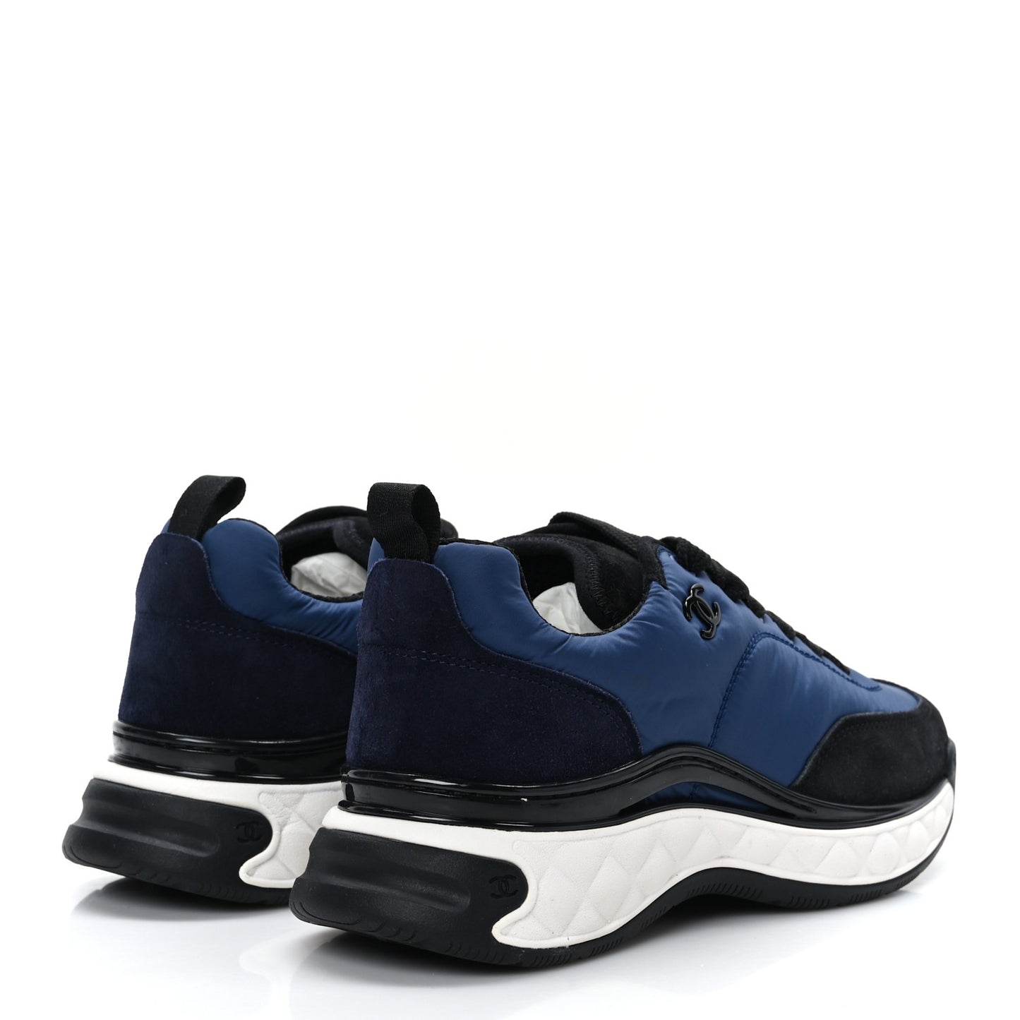 Nylon Suede Calfskin Womens Logo Sneakers Dark Navy Blue 37