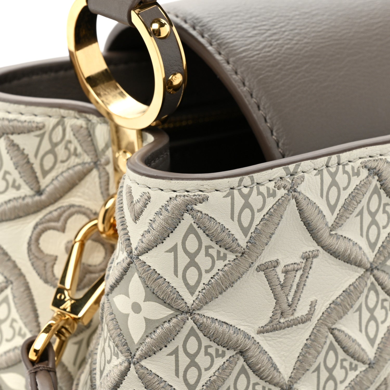 Louis Vuitton Calfskin Since 1854 Embroidered Capucines BB Ecru Taupe 13 of 13
