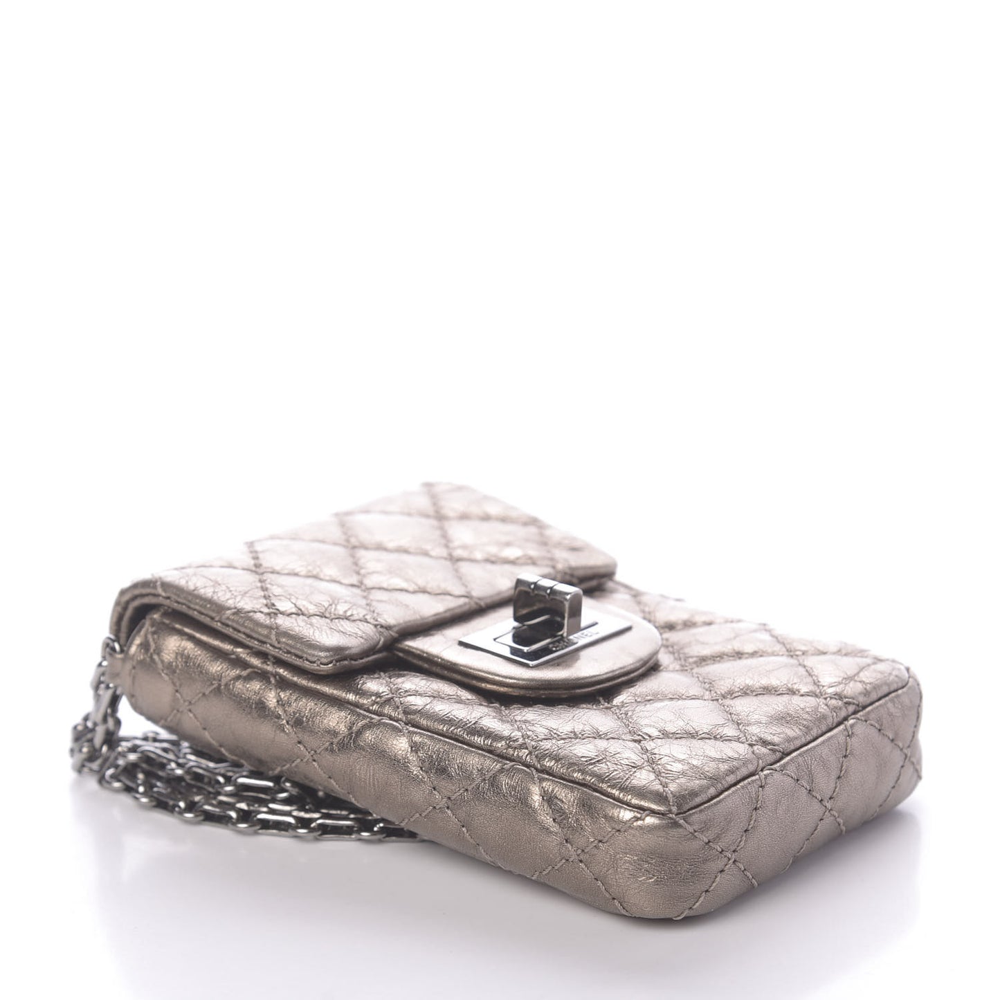 Metallic Aged Calfskin Quilted 2.55 Reissue Phone Case Dark Silver