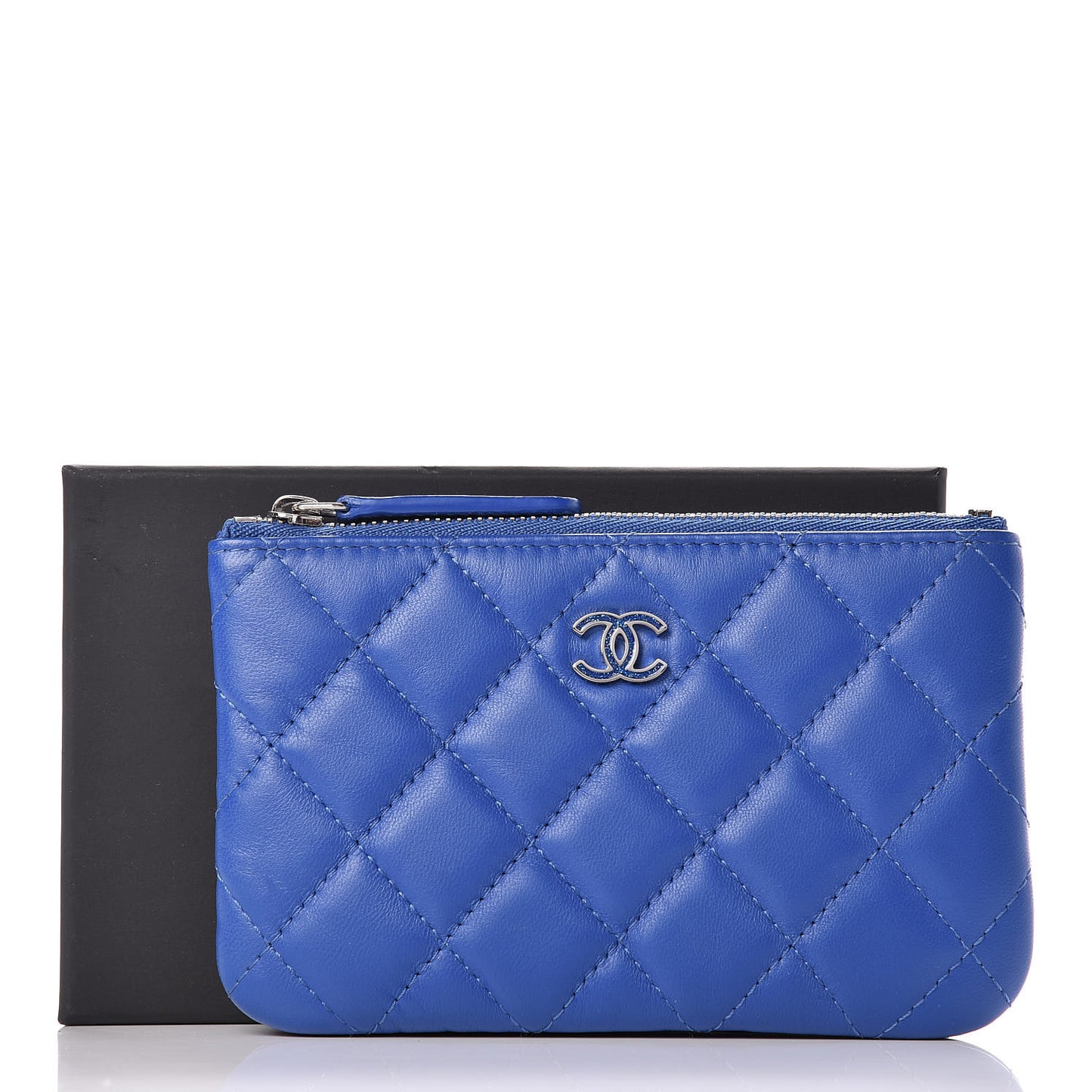 Lambskin Quilted Small Cosmetic Case Blue