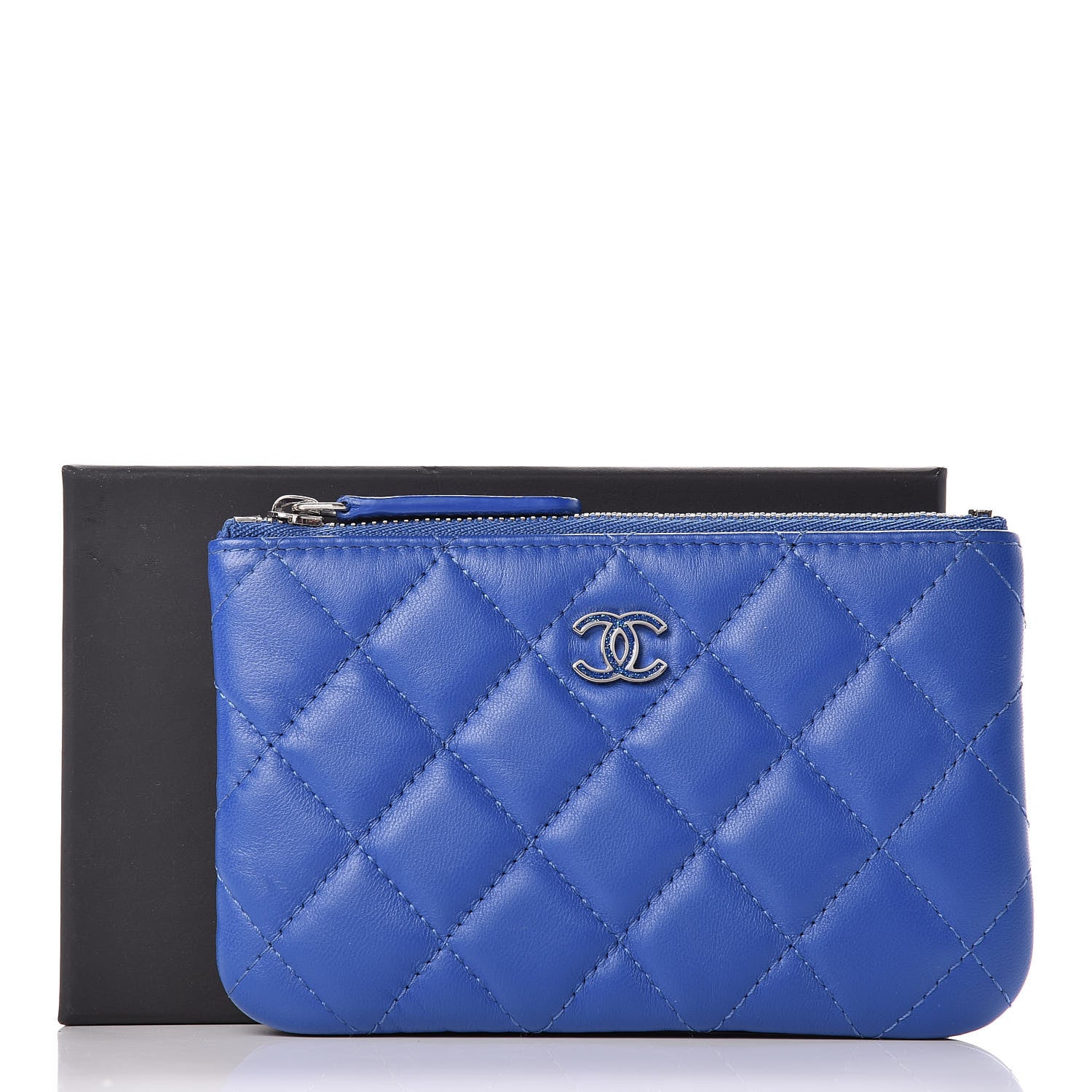 Chanel Lambskin Quilted Small Cosmetic Case Blue 8 of 8