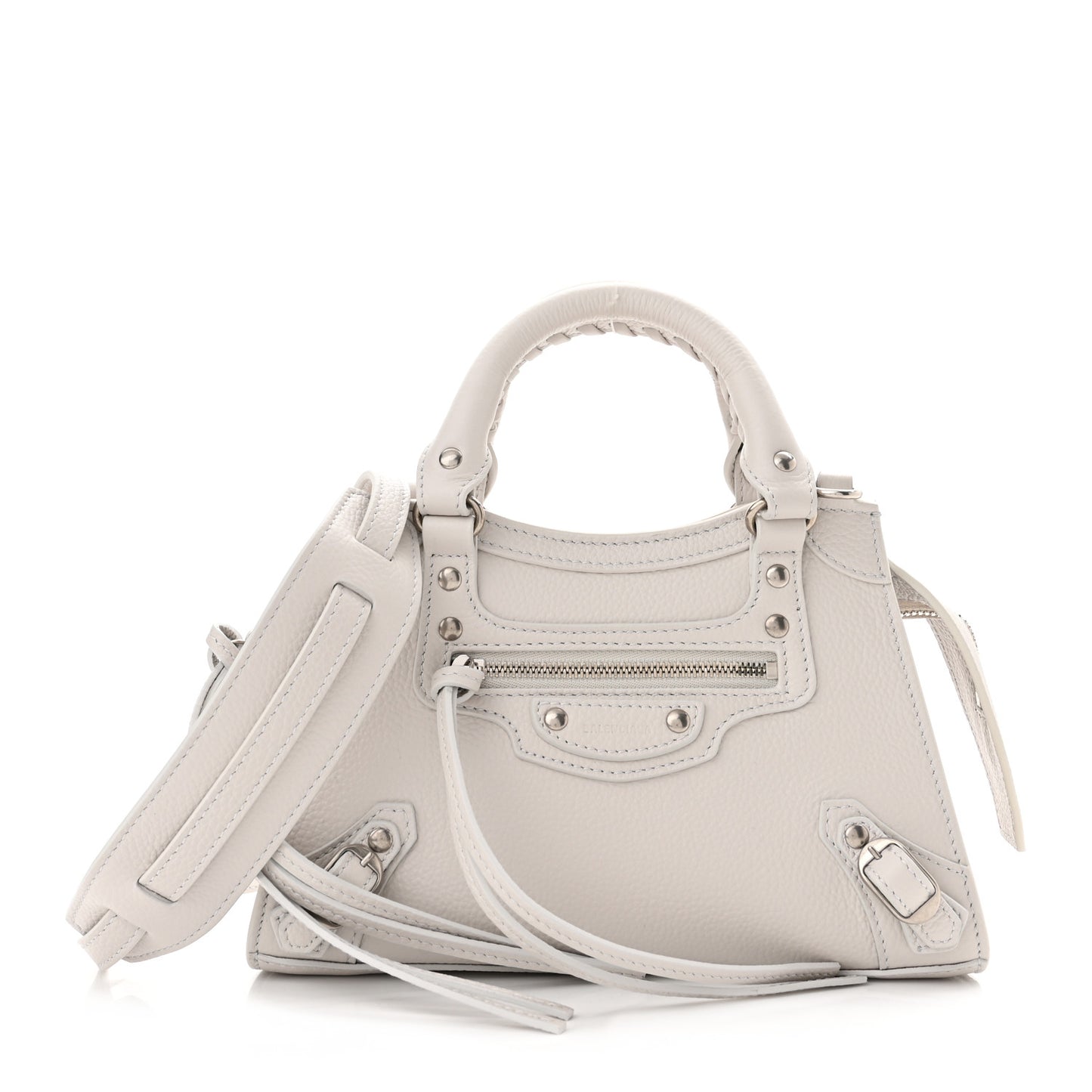 Grained Calfskin Neo Classic Silver Hardware Mini City Chalky White