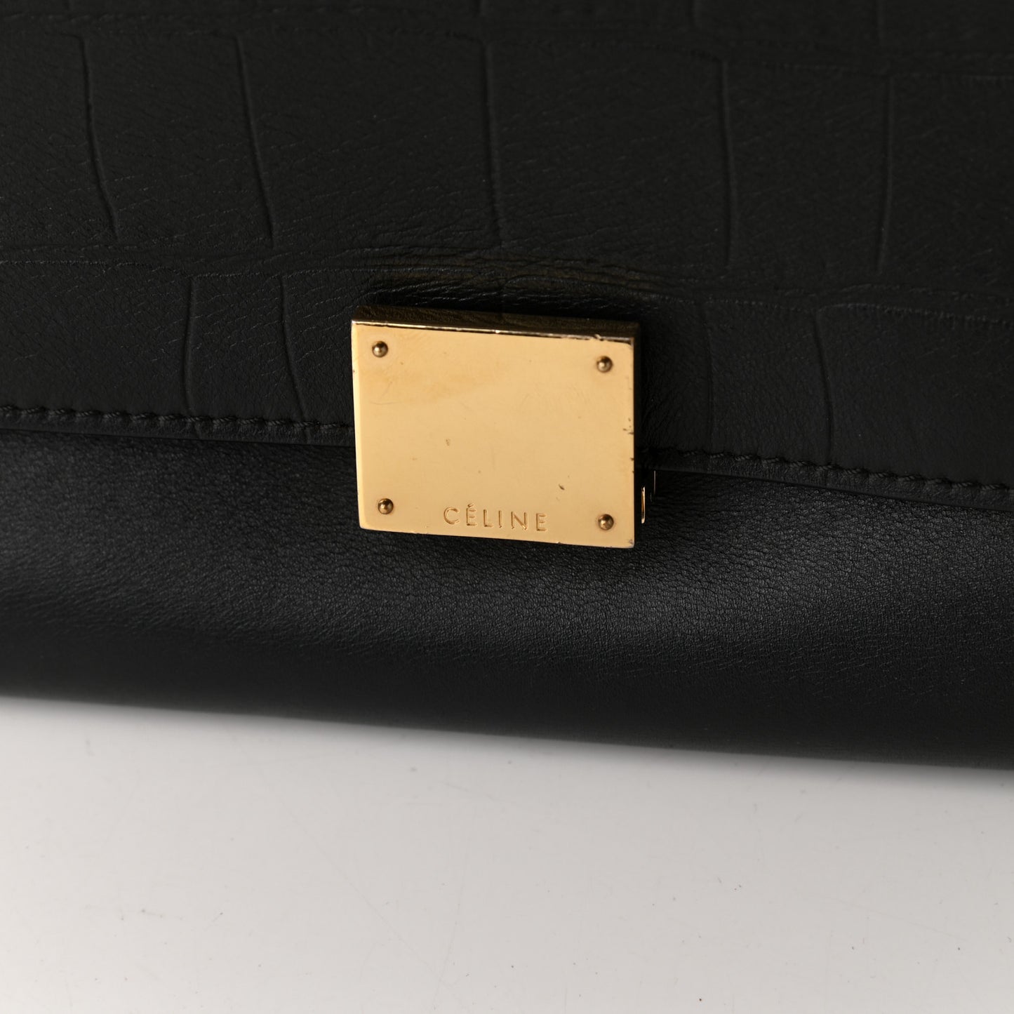 Crocodile Embossed Calfskin Suede Medium Trapeze Black