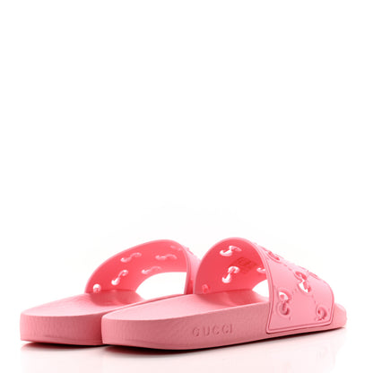 Gucci Rubber GG Monogram Perforated Womens Slide Sandals 39 Rose Box 4 of 9