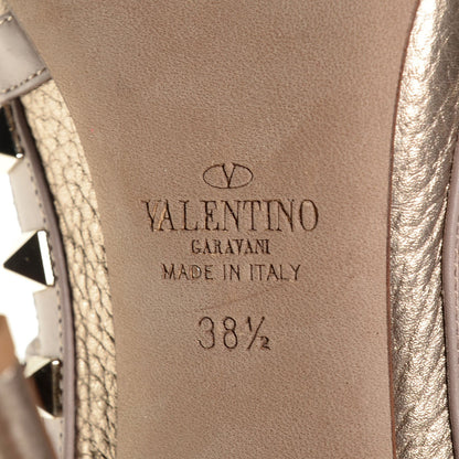 Valentino Garavani Metallic Pebbled Calfskin Rockstud Ankle Strap 100mm Pumps 38.5 Skin Poudre 13 of 14