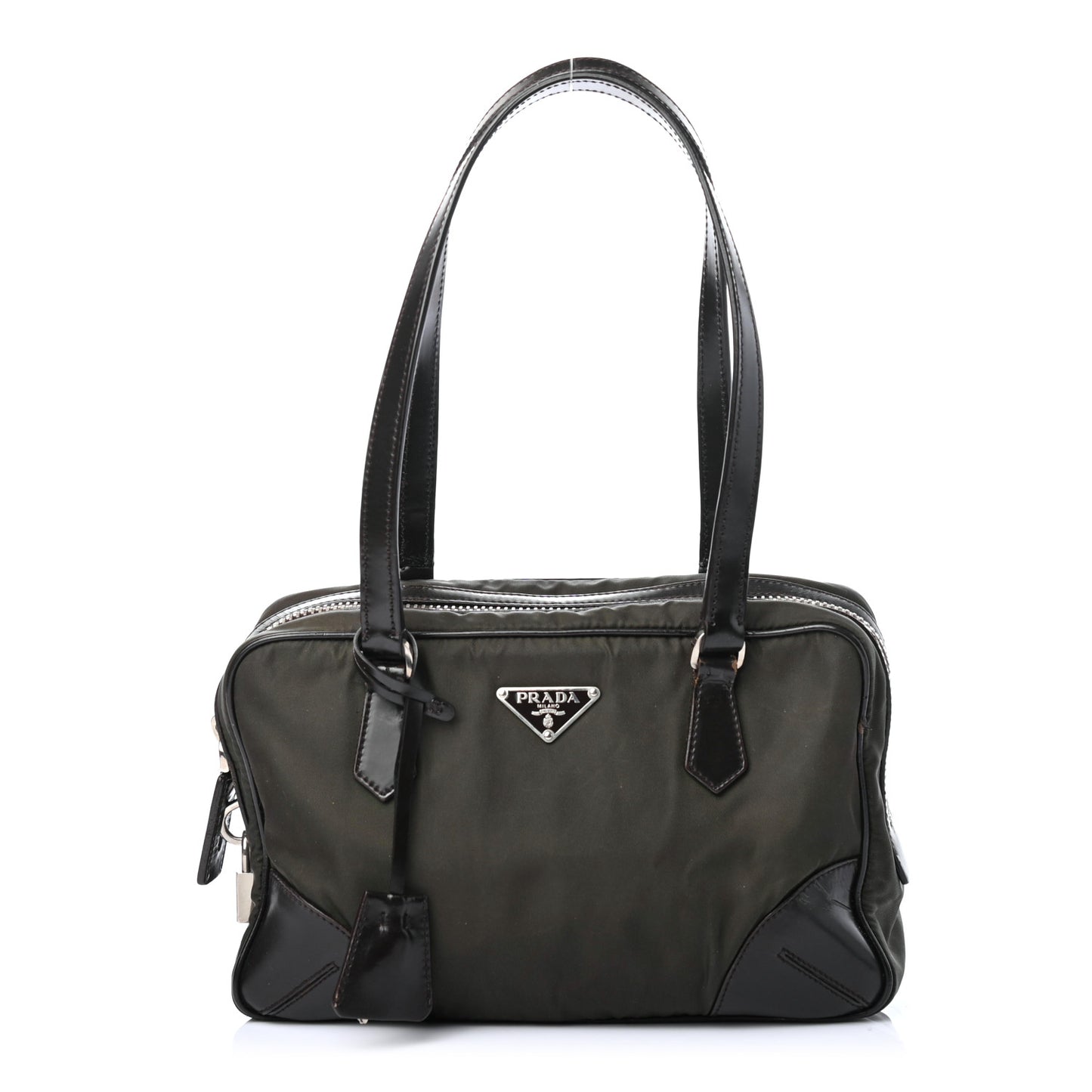 Tessuto Nylon Calfskin Shoulder Bag Mimetico Moro