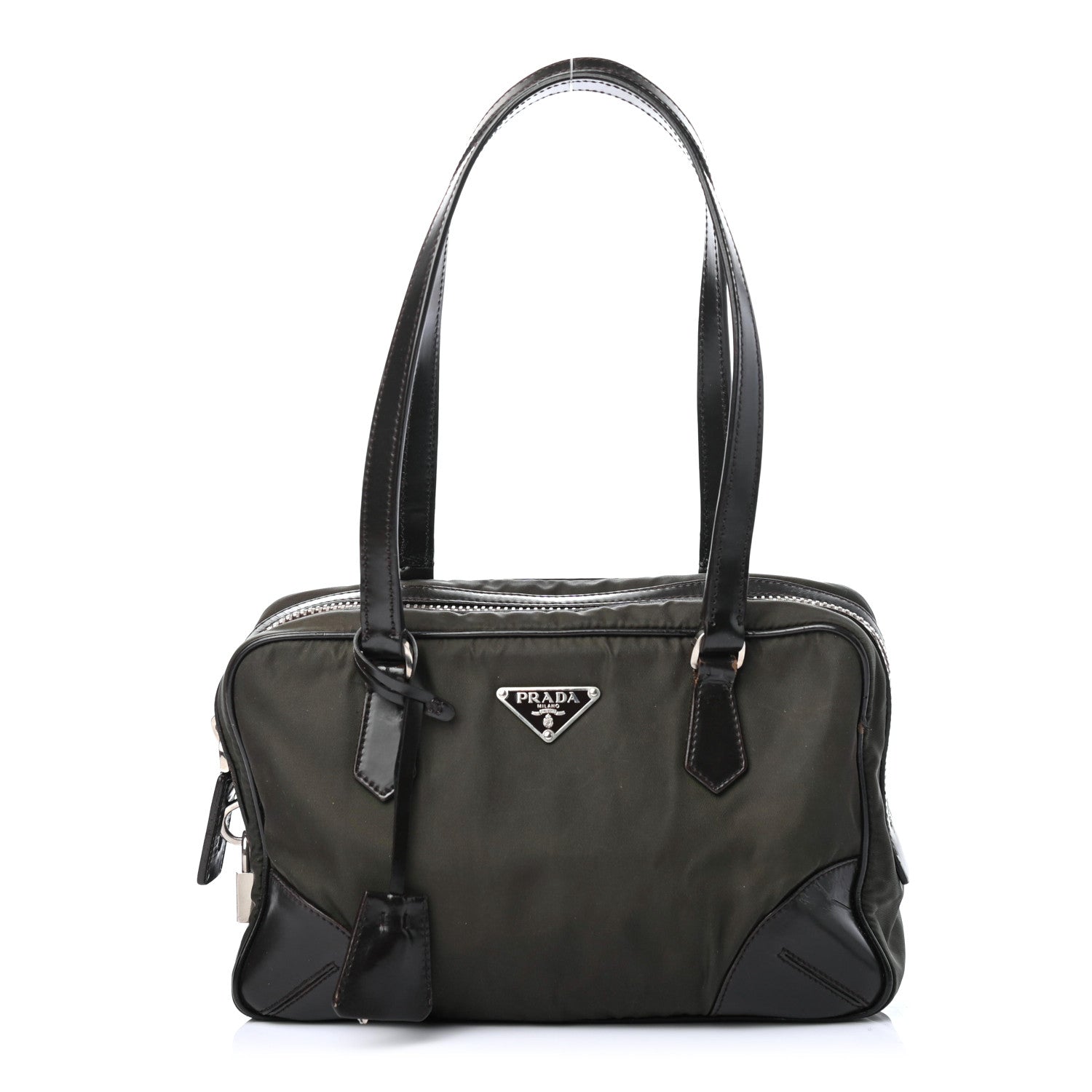 Prada Tessuto Nylon Calfskin Shoulder Bag Mimetico Moro 1 of 4