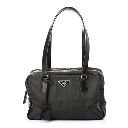 Prada Tessuto Nylon Calfskin Shoulder Bag Mimetico Moro 1 of 4
