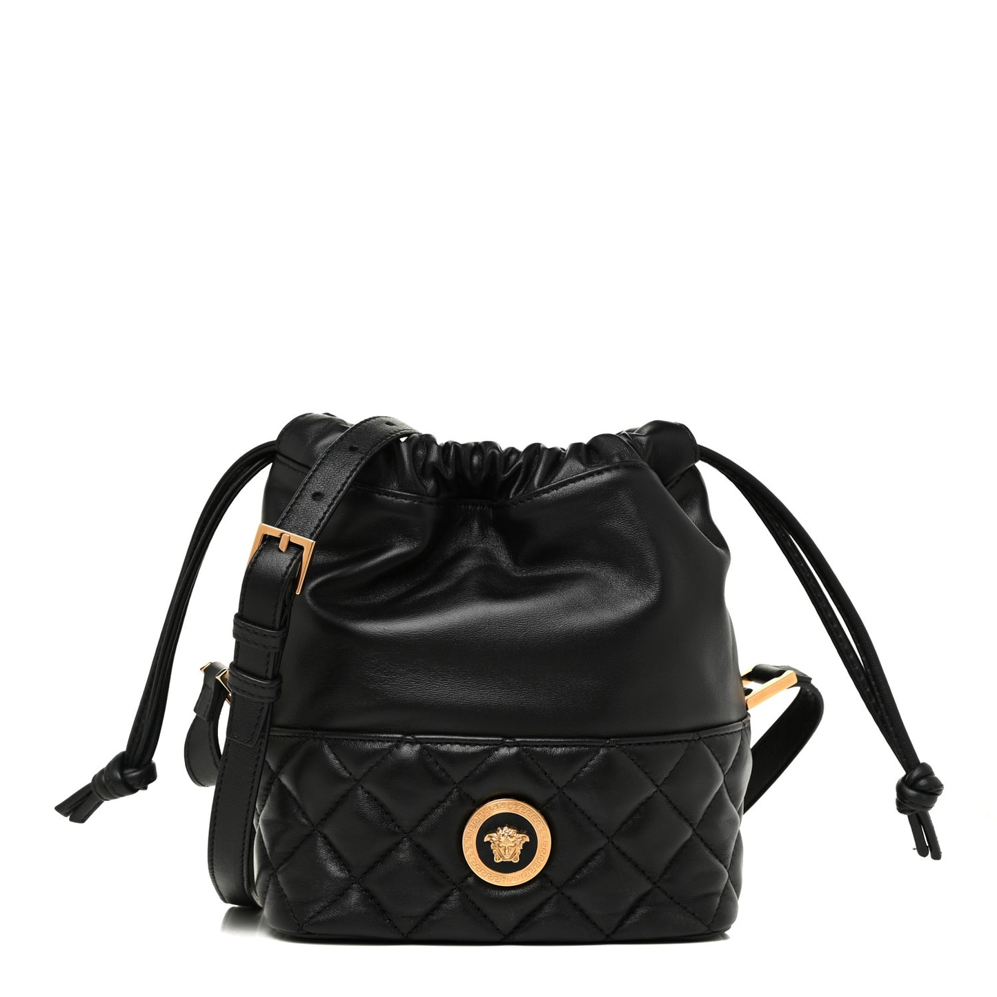Nappa Quilted Medusa Bucket Bag Black
