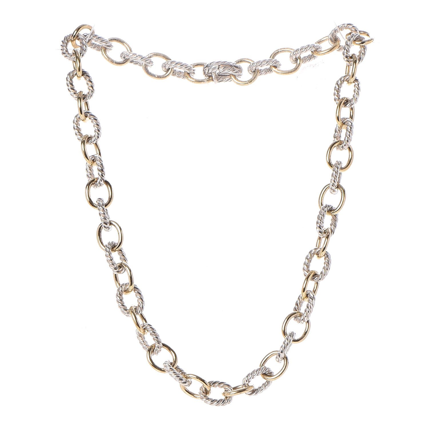 David Yurman Sterling Silver 18K Yellow Gold 10mm Medium Oval Link Necklace 3 of 6
