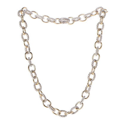 David Yurman Sterling Silver 18K Yellow Gold 10mm Medium Oval Link Necklace 3 of 6
