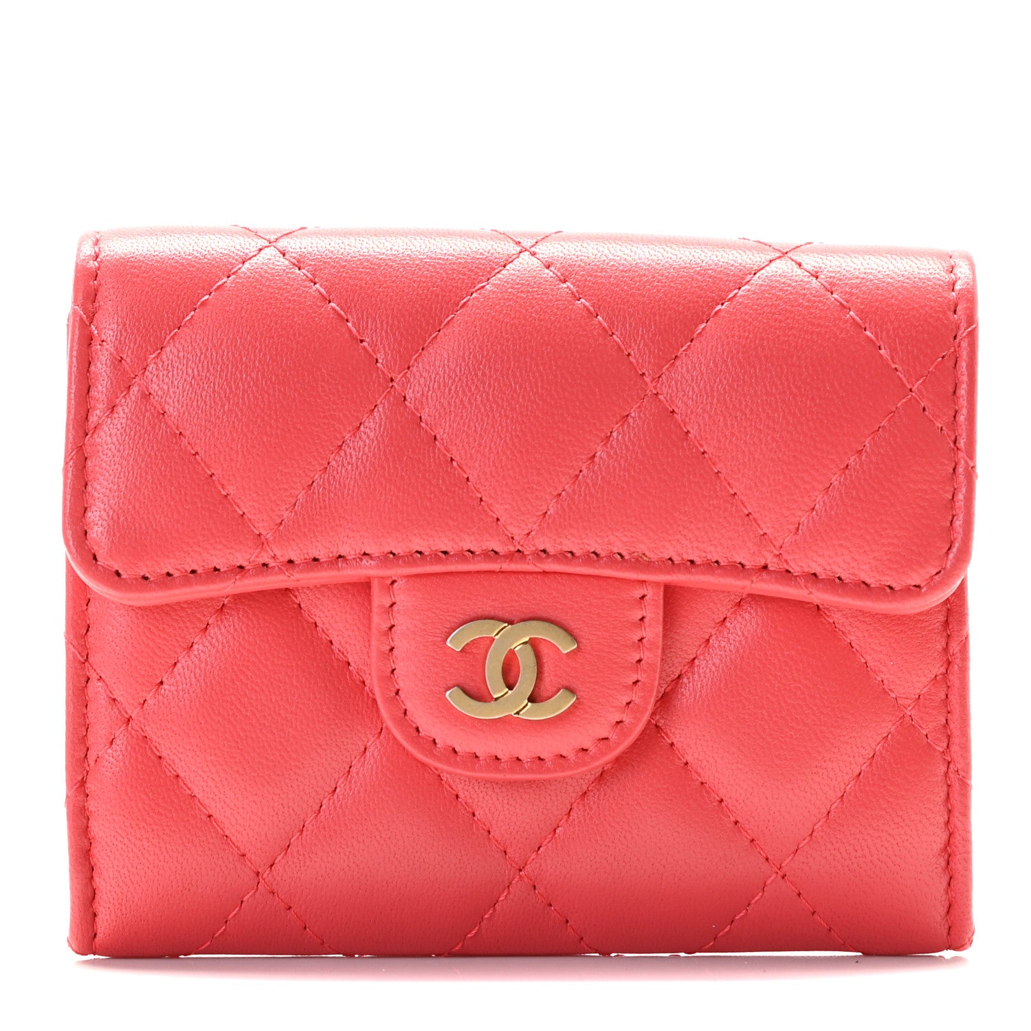 Chanel Lambskin Quilted Flap Card Holder Wallet Red 1 of 8