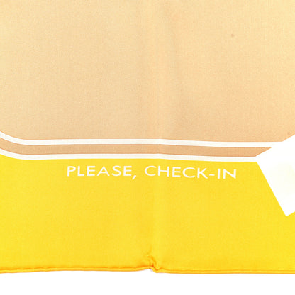 Hermes Silk Please Check In Scarf 90 Jaune D'Or Camel 3 of 5
