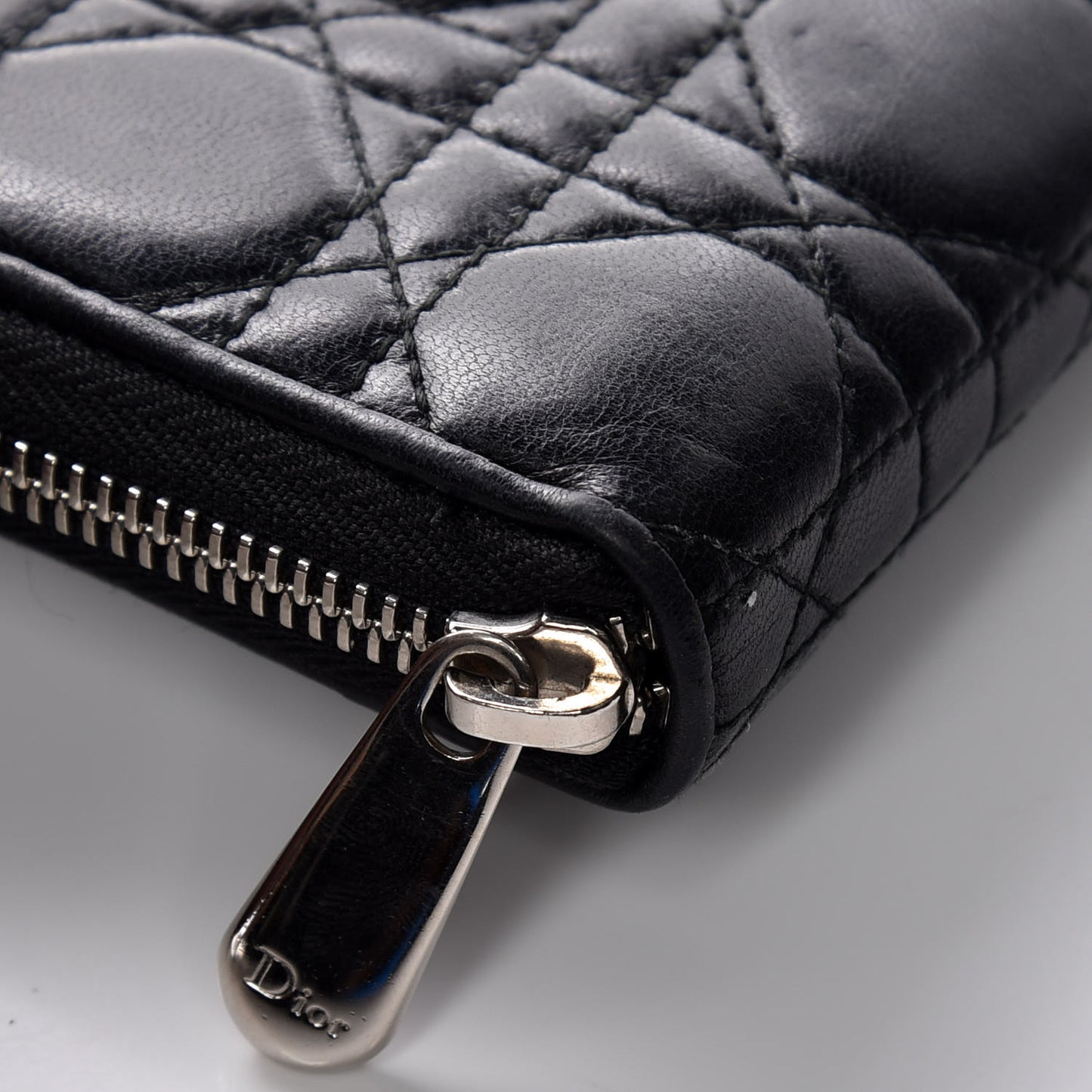 Lambskin Cannage Lady Dior Zip Wallet Black