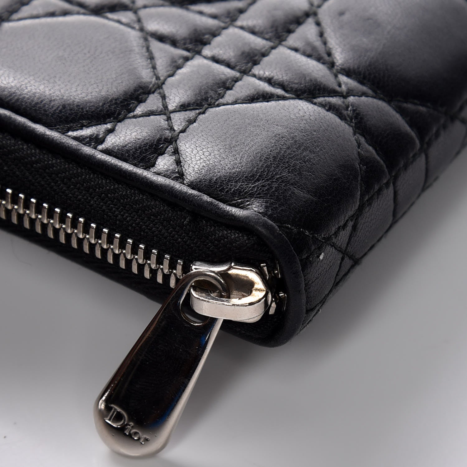 Christian Dior Lambskin Cannage Lady Dior Zip Wallet Black 5 of 11