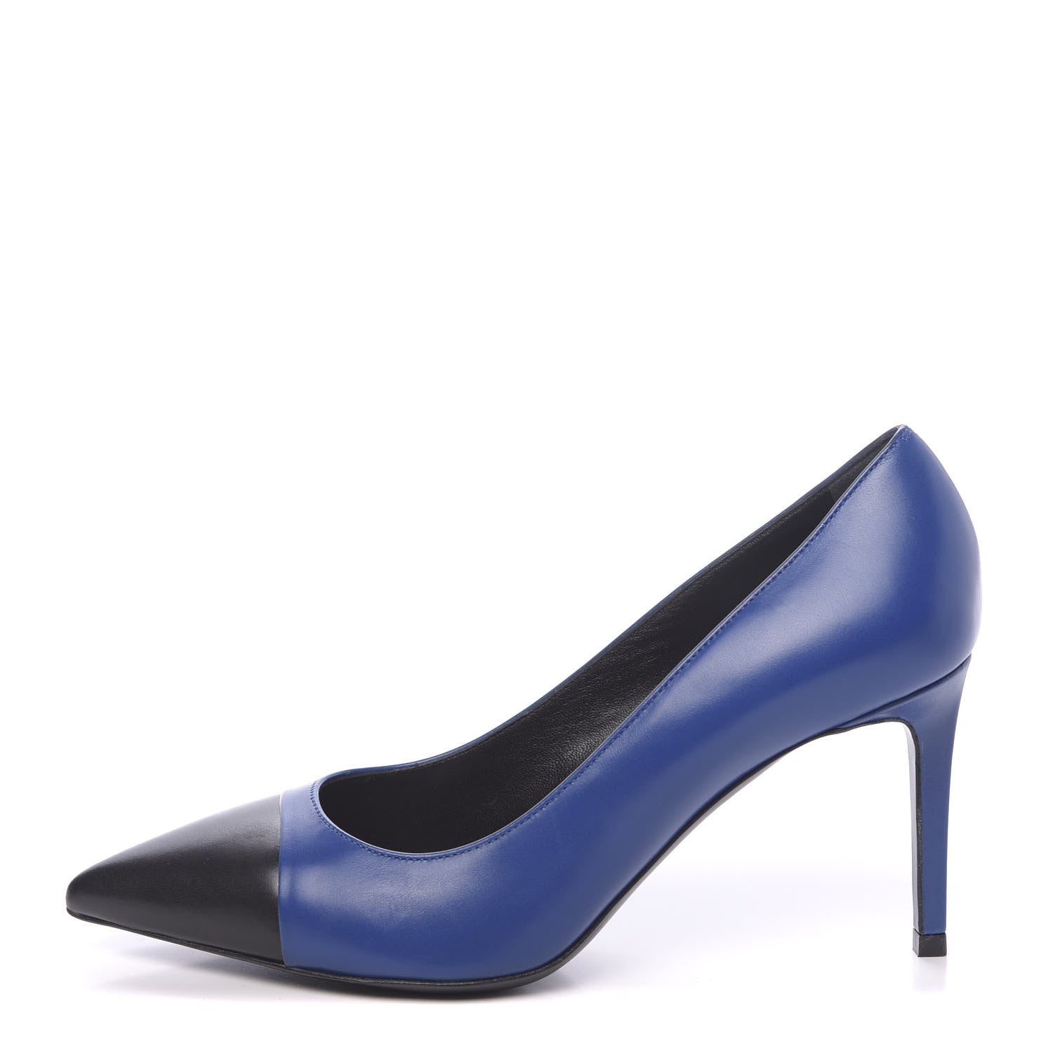 Saint Laurent Calfskin Bi-Color Cap Toe 85 Pumps 38 Black Blue 1 of 8