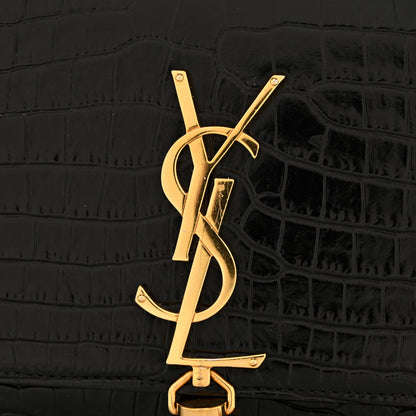 Saint Laurent Calfskin Crocodile Embossed Small Classic Monogram Kate Tassel Satchel Black 11 of 12